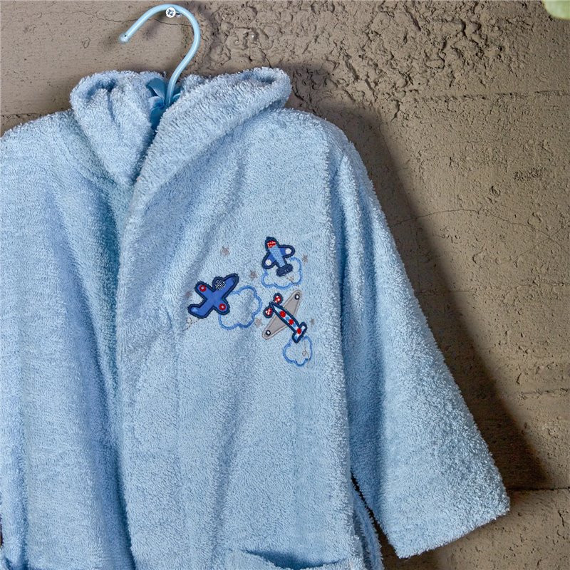 AIRSHIP 2-4 Y BABY BATHROBE SET BLUE