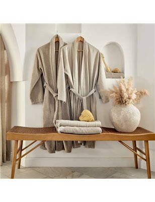 Delora Offwhite -Beige Dantelli Bathrobe Set 5 Prc | Enplus Home