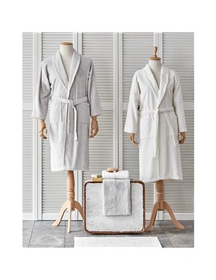 Delora Offwhite-Gri Dantelli Bathrobe Set 5 Prc