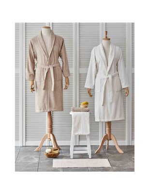 Delora Offwhite -Beige Dantelli Bathrobe Set 5 Prc