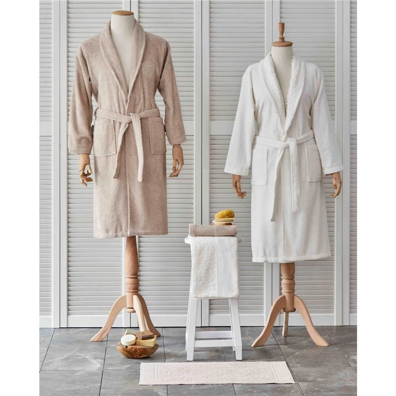 DELORA OFFWHÄ°T -BEIGE DANTELLÄ° BATHROBE SET 5 PRC