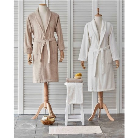 DELORA OFFWHÄ°T -BEIGE DANTELLÄ° BATHROBE SET 5 PRC