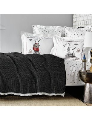 BEYOGLU GREY DUVET COVER SET WITH BLANKET QUEEN SIZE NISH SET - QUEEN SIZE