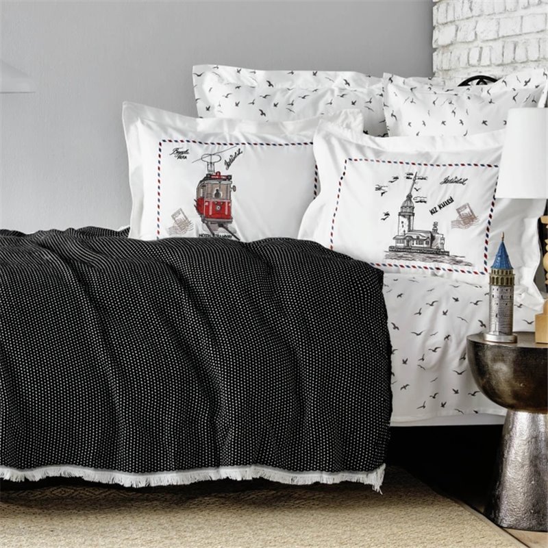 Beyoglu Grey Duvet Cover Set With Blanket King Size Nish Set - King Size