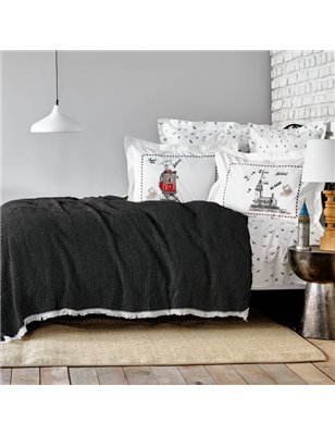 Beyoglu Grey Duvet Cover Set With Blanket King Size Nish Set - King Size | Enplus Home