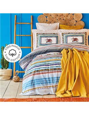 KH PEREZ MUSTARD RNF DUVET COVER SET WITH PIQUE SINGLE SIZE - SINGLE SIZE