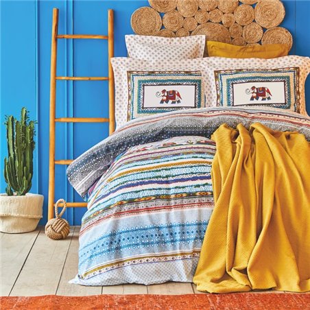 KH PEREZ MUSTARD RNF DUVET COVER SET WITH PIQUE SINGLE SIZE - SINGLE SIZE