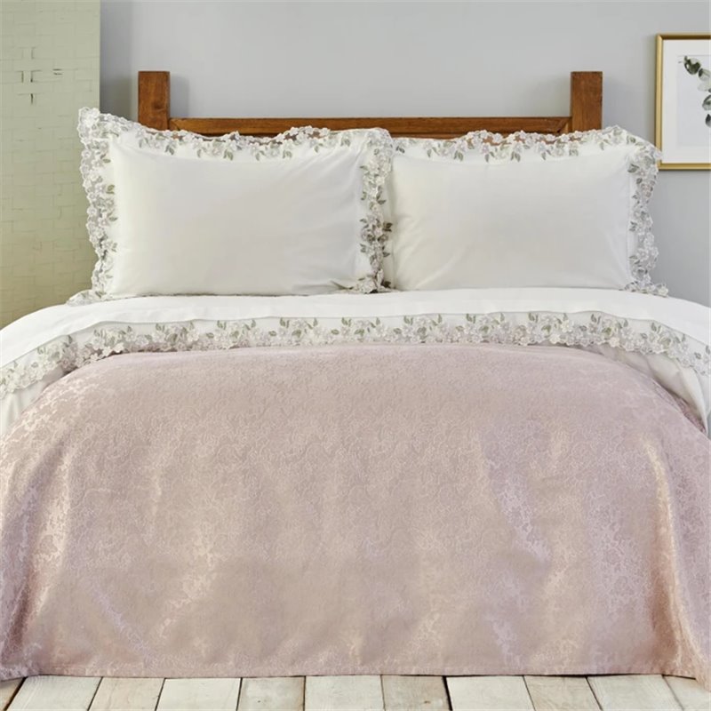 Salivia Powder Fransiz Dantelli Duvet Cover Set With Pique Queen Size - Queen Size