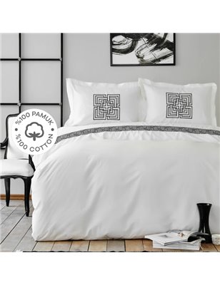 BAHIA BLACK EMBROIDERED DUVET COVER SET QUEEN SIZE - QUEEN SIZE