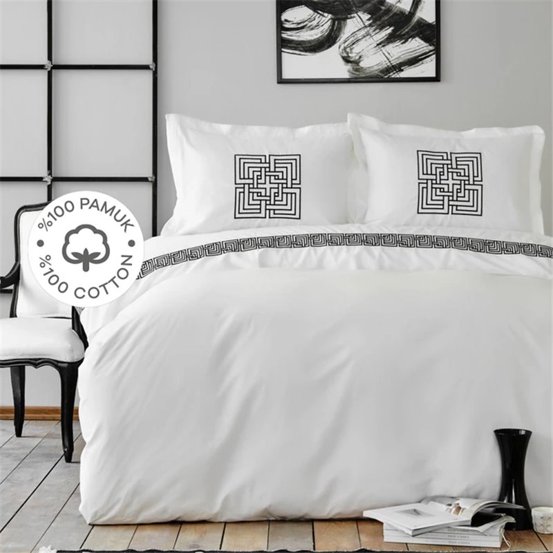 BAHIA BLACK EMBROIDERED DUVET COVER SET QUEEN SIZE - QUEEN SIZE