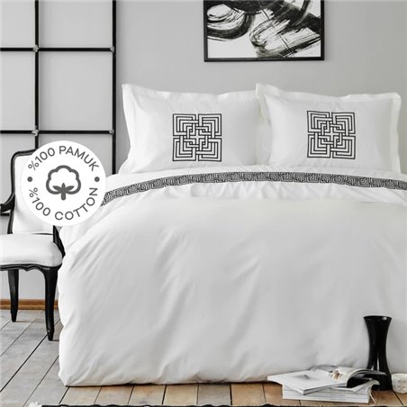 BAHIA BLACK EMBROIDERED DUVET COVER SET QUEEN SIZE - QUEEN SIZE