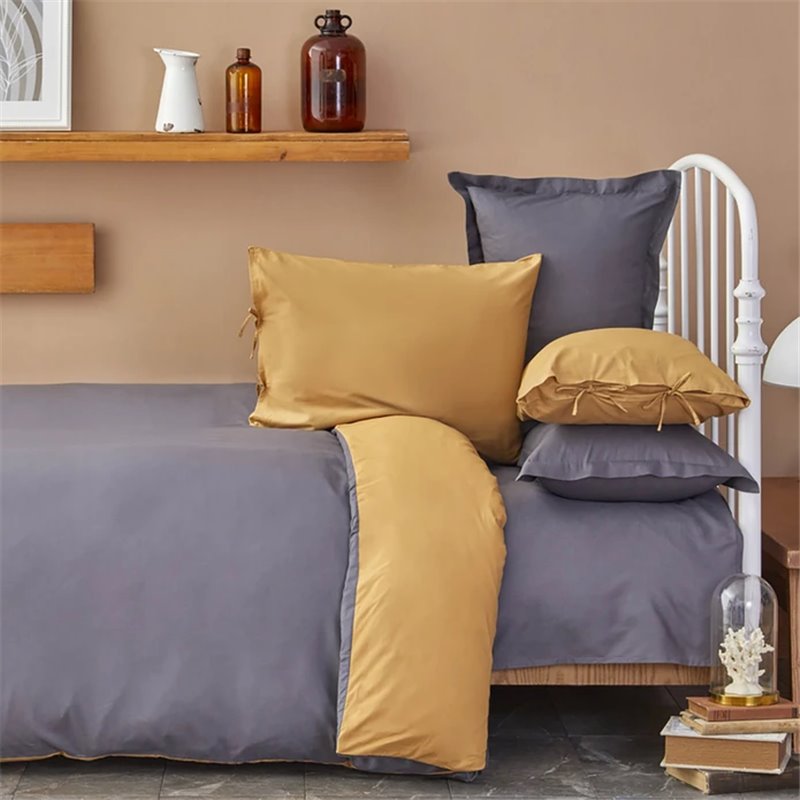 Kh Basic Mustard-Anthracite Df Duvet Cover Set Queen Size - Queen Size