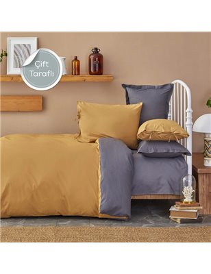 KH BASIC MUSTARD-ANTHRACITE DF  DUVET COVER SET QUEEN SIZE - QUEEN SIZE