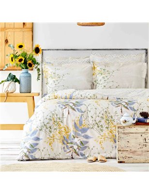 KH CLARINDA INDIGO RNF DUVET COVER SET QUEEN SIZE (FITTED  - QUEEN SIZE