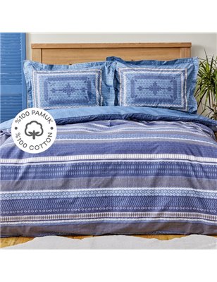 KH MESTO NAVY BLUE RNF DUVET COVER SET QUEEN SIZE (FITTED SHEET) - QUEEN SIZE