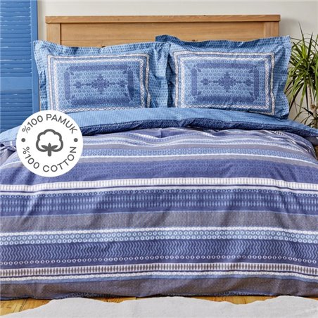 KH MESTO NAVY BLUE RNF DUVET COVER SET QUEEN SIZE (FITTED SHEET) - QUEEN SIZE