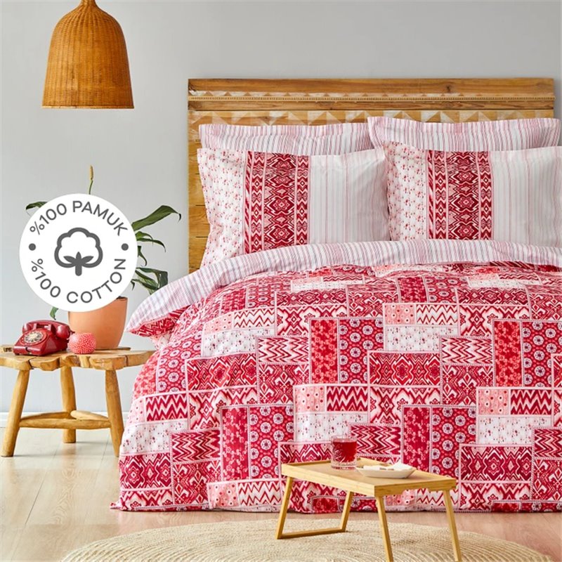 KH PIETRA RED RNF DUVET COVER SET QUEEN SIZE - QUEEN SIZE