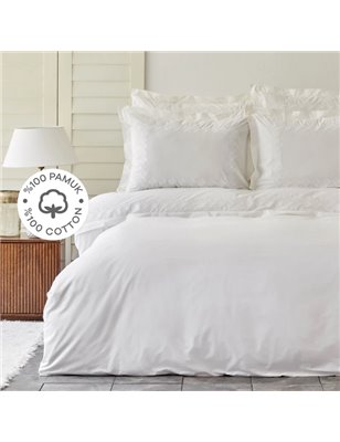 Charm Bold White Saten Duvet Cover Set Queen Size - Queen Size | Enplus Home