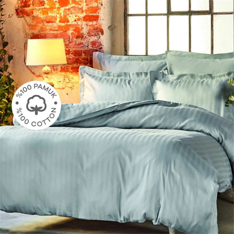 Charm Bold Blue Saten Duvet Cover Set Queen Size - Queen Size