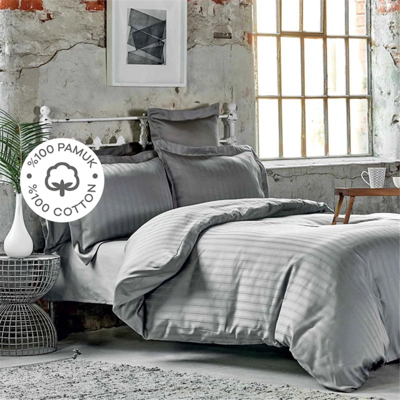 Charm Bold Grey Saten Duvet Cover Set Queen Size - Queen Size