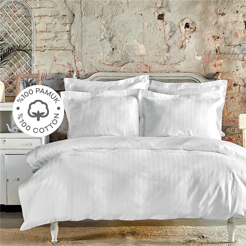 Charm Bold White Saten Duvet Cover Set Queen Size - Queen Size