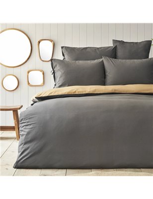 NAU PRUVA ANTHRACITE/MUSTARD DF DUVET COVER SET QUEEN SIZE - QUEEN SIZE