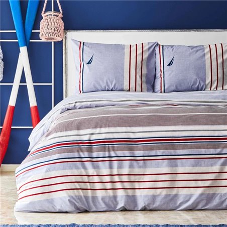 Nau Northern Off White - Navy Blue Percale Duvet Cover Set Queen Size - Queen Size | Enplus Home