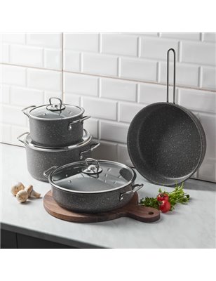 Karaca Biogranit Steel Plus 7 Pcs Cookware Set Grey | Enplus Home