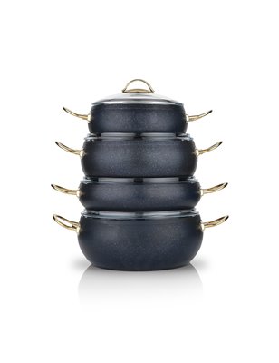 SCHAFER JUPITER GRANITE POT SET-8 PCS.-NAVY BLUE