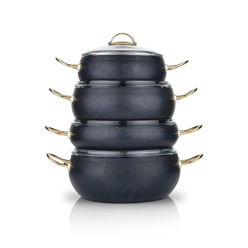 SCHAFER JUPITER GRANITE POT SET-8 PCS.-NAVY BLUE