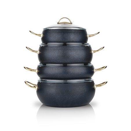 SCHAFER JUPITER GRANITE POT SET-8 PCS.-NAVY BLUE