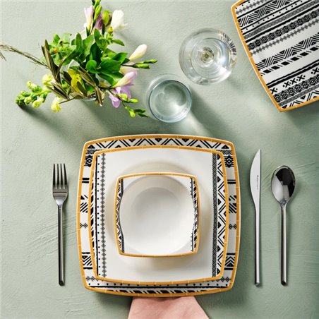 Karaca Adelia 24 Pcs Gold Yarim Kare Dinnerware Set | Enplus Home