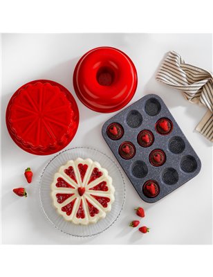 Schafer Ariana Floral Cake Mold Set-3 Pcs.-Red