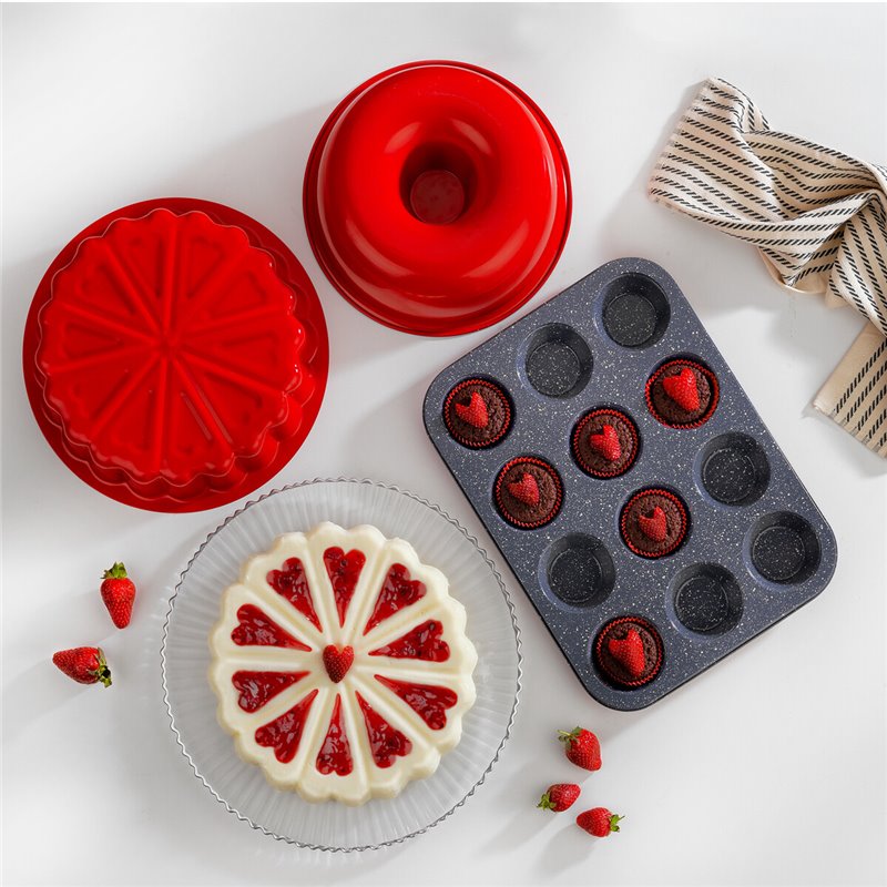 Schafer Ariana Floral Cake Mold Set-3 Pcs.-Red