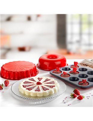 Schafer Ariana Floral Cake Mold Set-3 Pcs.-Red