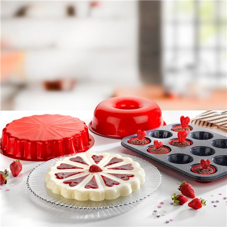 SCHAFER ARIANA FLORAL CAKE MOLD SET-3 PCS.-RED