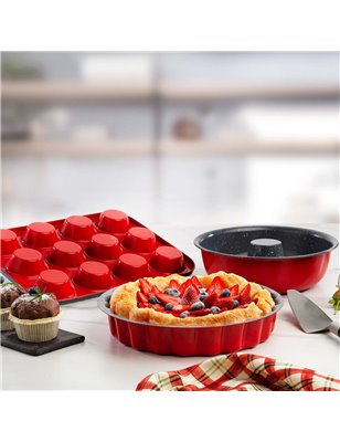 SCHAFER ARIANA FLORAL CAKE MOLD SET-3 PCS.-RED