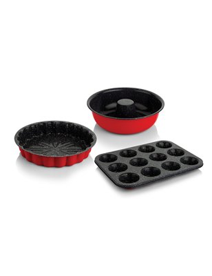 Schafer Ariana Floral Cake Mold Set-3 Pcs.-Red | Enplus Home