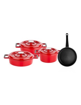 Schafer Pro Cast Iron Cookware Set 7 Pieces-Red