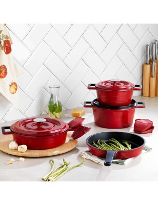 Schafer Pro Cast Iron Cookware Set 7 Pieces-Red