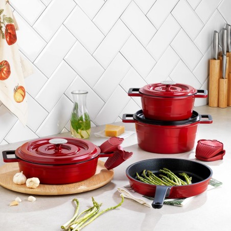 Schafer Pro Cast Iron Cookware Set 7 Pieces-Red