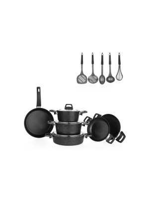 Schafer Black Stone Cookware Set 14 Pieces-Black