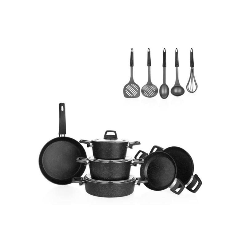 Schafer Black Stone Cookware Set 14 Pieces-Black