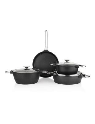 Schafer Black Mirror Cast Aluminum Cookware Set 7 Pieces-Black